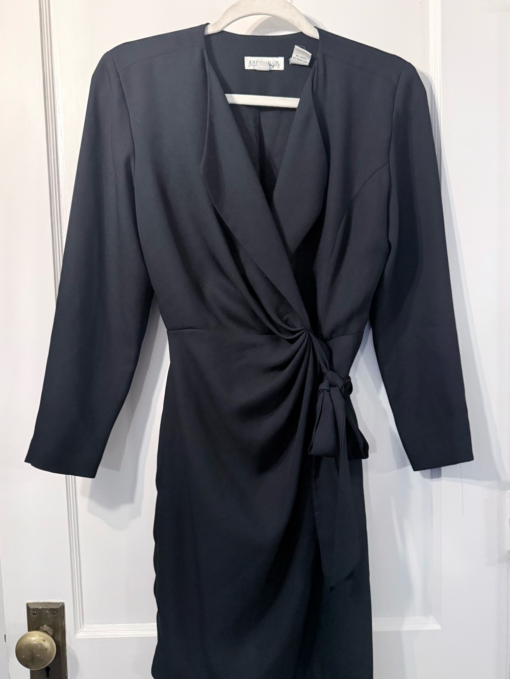 Ann Taylor Black Long-Sleeve Wrap Sheath Dress with Side Knot